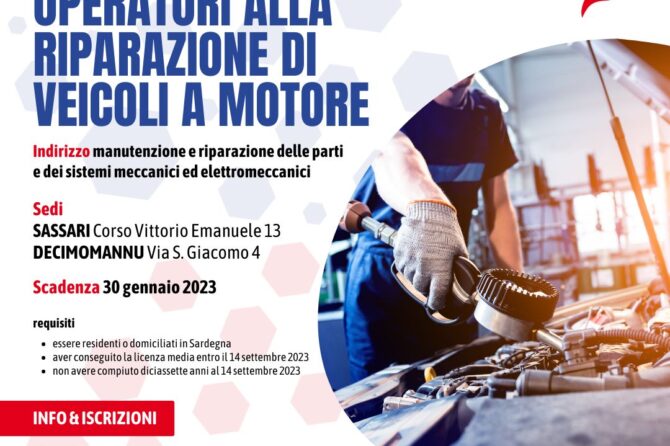 Corso Gratuito OPERATORI ALLA RIPARAZIONE DI VEICOLI A MOTORE